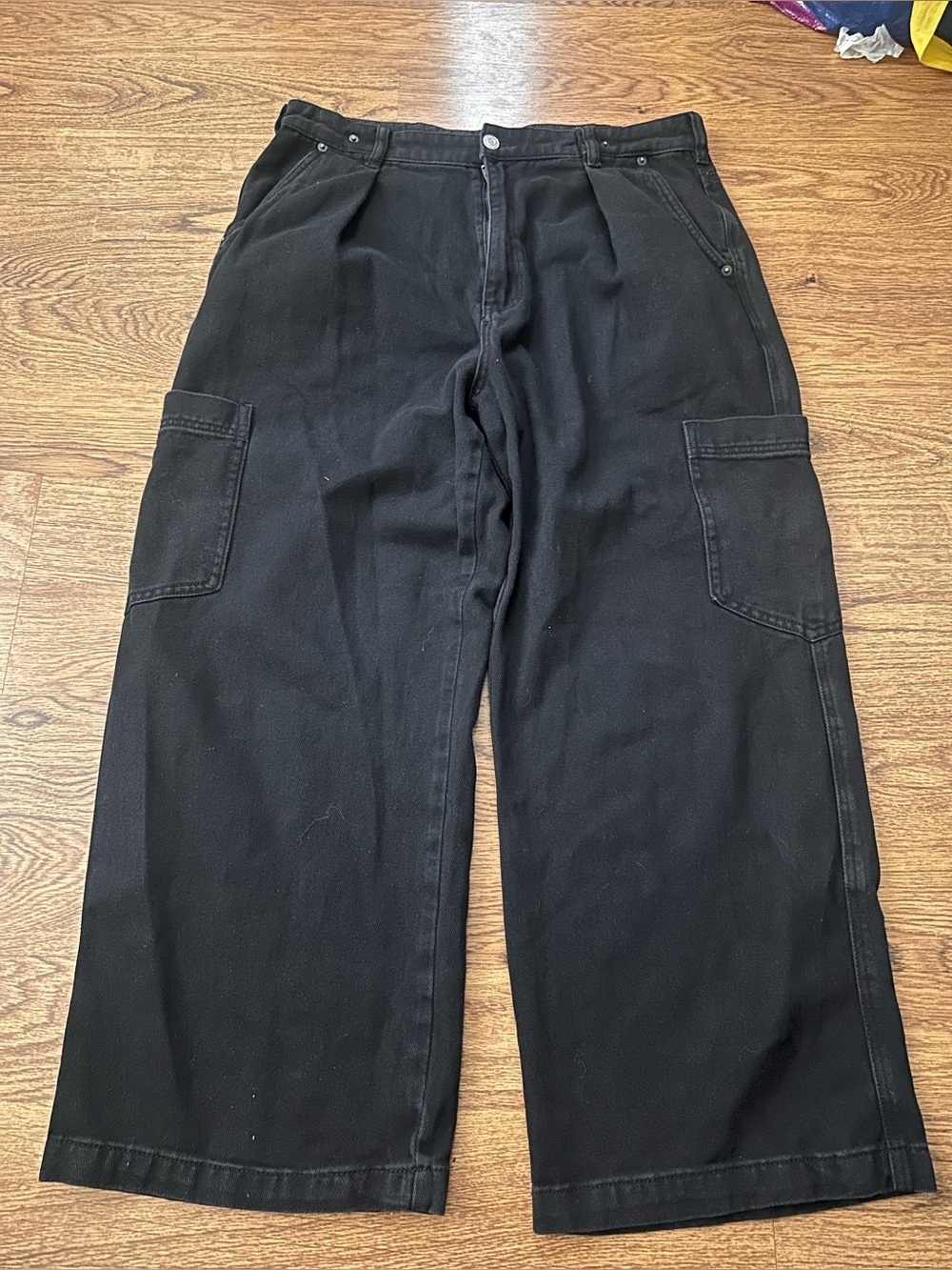 ROUCHA Black washed Wide-Leg Utility Pants Cargo size C pleated 10-14